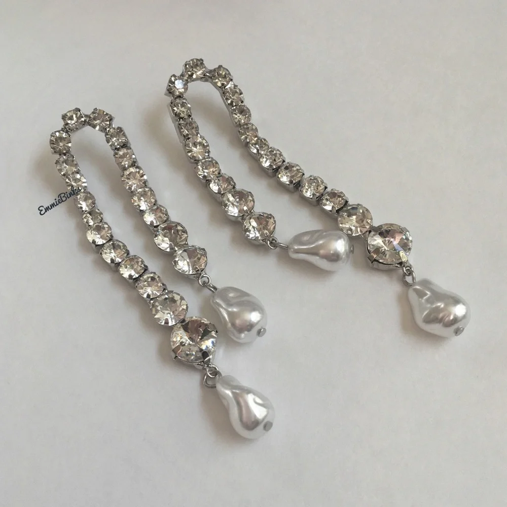 New Zara Rhinestone Crystal Drop Statement Earrings - Picture 10 of 16